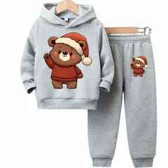 Bear Printed Fleece Hoodie Tracksuit - Kin Trends