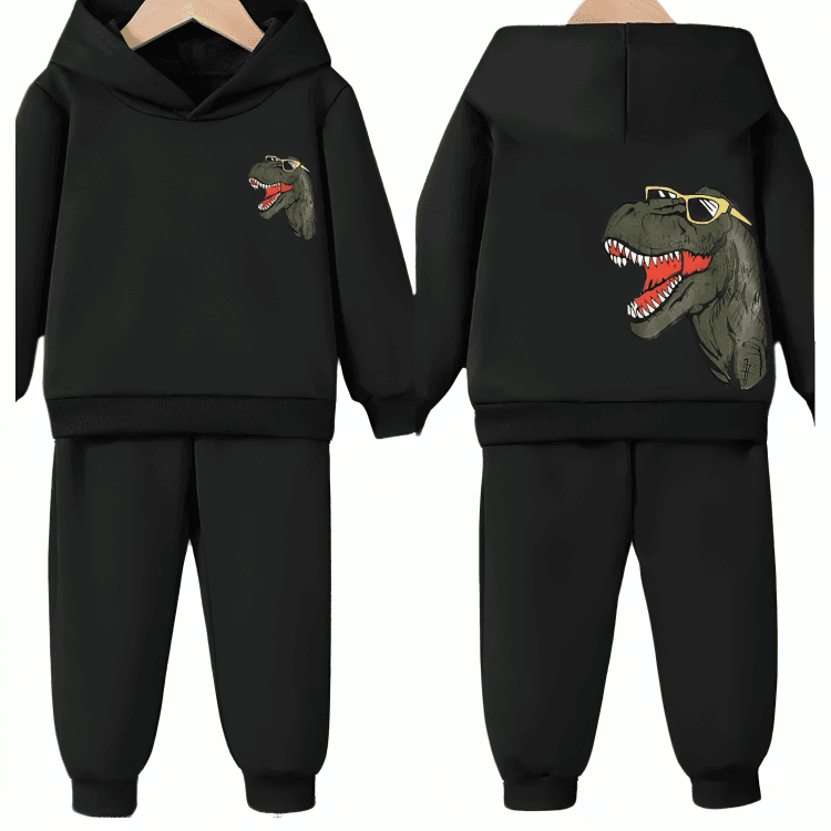 Cute Dino Front Back Printed Hoodie Tracksuit - Kin Trends