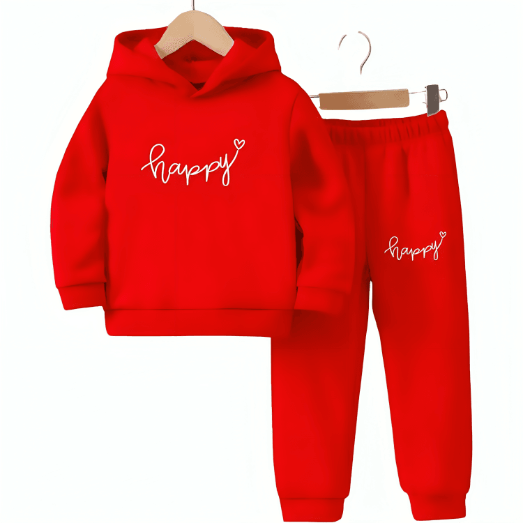 Happy Fleece Hoodie Tracksuit - Kin Trends