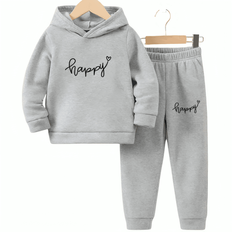 Happy Fleece Hoodie Tracksuit - Kin Trends