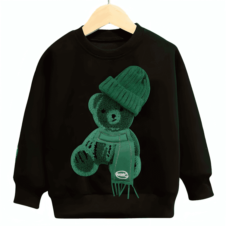 (Not Embroidered) Printed Greeny Bear Fleece Sweatshirt - Kin Trends