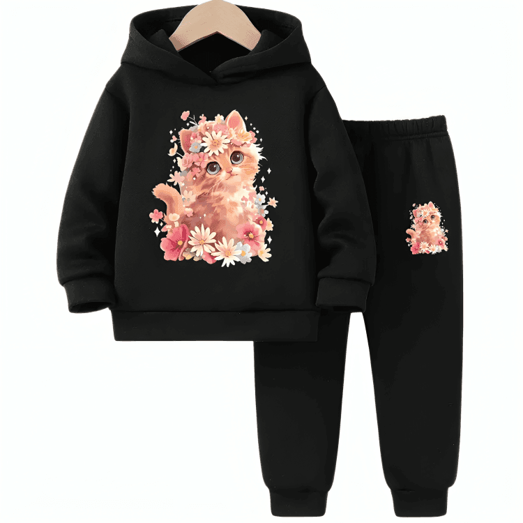 Cutie Cat Fleece Hoodie Tracksuit - Kin Trends
