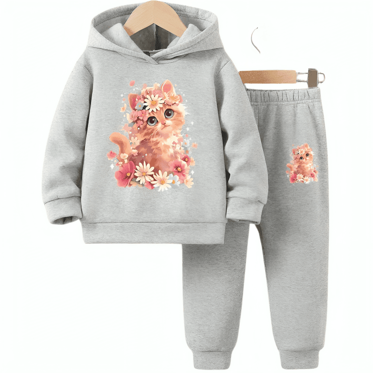 Cutie Cat Fleece Hoodie Tracksuit - Kin Trends