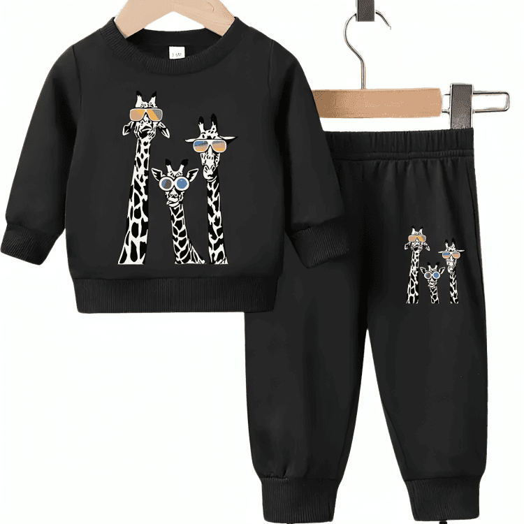 Cute Giraffe Fleece Tracksuit - Kin Trends