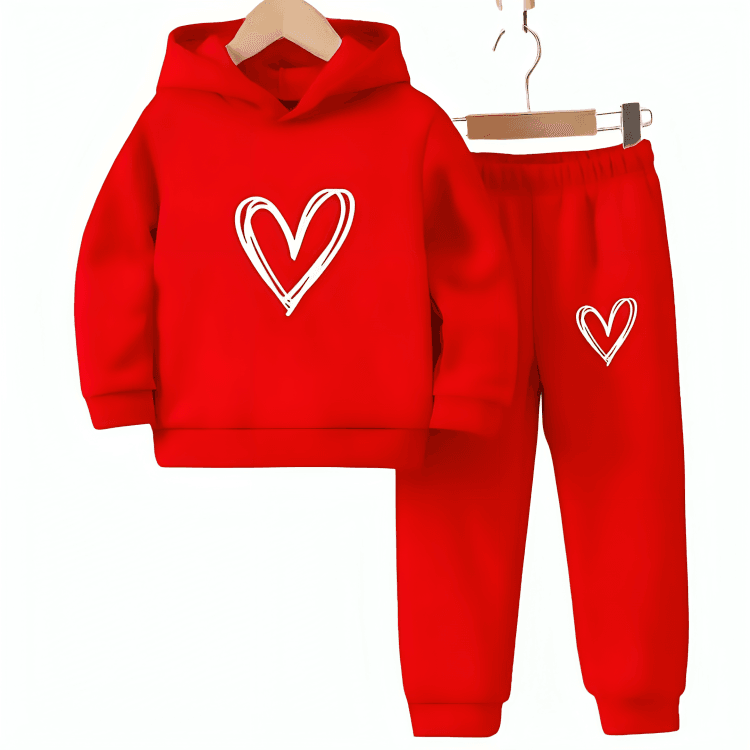 Heart Printed Fleece Hoodie Tracksuit - Kin Trends
