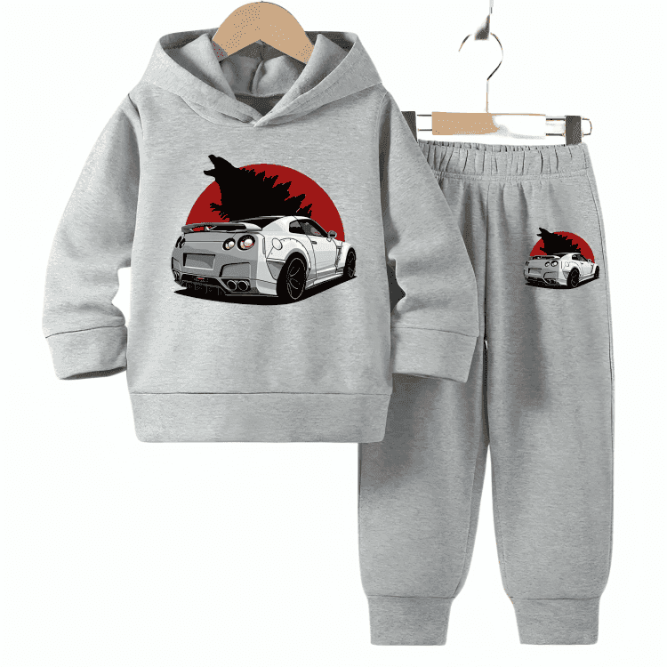 Car Printed Fleece Hoodie Tracksuit - Kin Trends