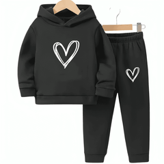 Heart Printed Fleece Hoodie Tracksuit - Kin Trends