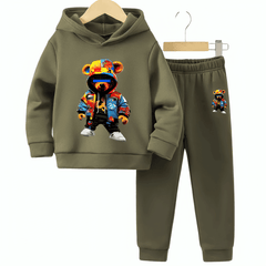 Colorful Bear Fleece Hoodie Tracksuit - Kin Trends