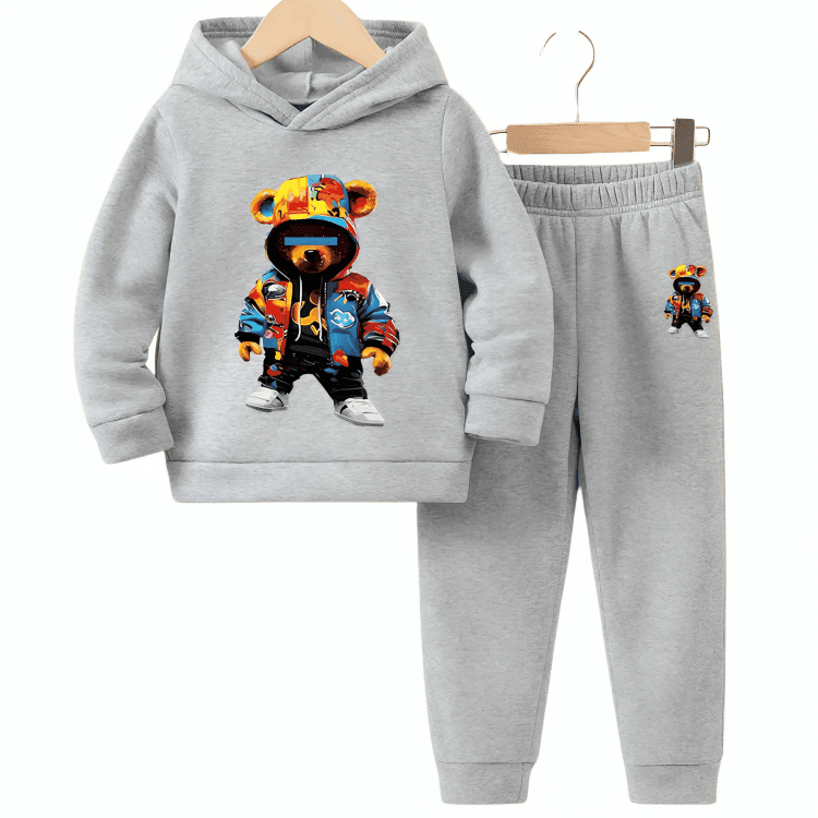 Colorful Bear Fleece Hoodie Tracksuit - Kin Trends