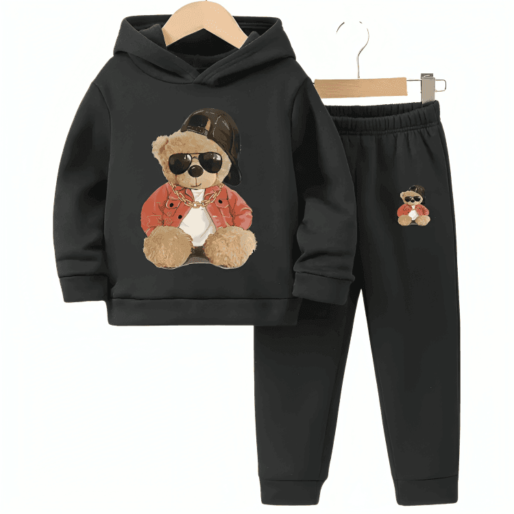 Cute Sitting Bear Fleece Hoodie Tracksuit - Kin Trends