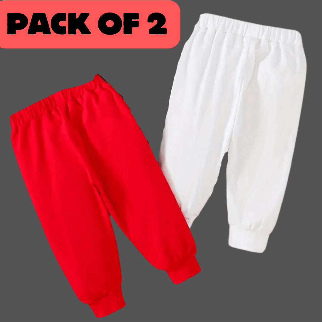 Pack Of 2 Warm Fleece Trousers White Red Trousers For Kids - Kin Trends