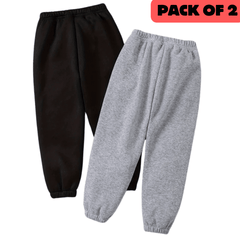 Pack Of 2 Warm Fleece Trousers Grey Black Trousers For Kids - Kin Trends