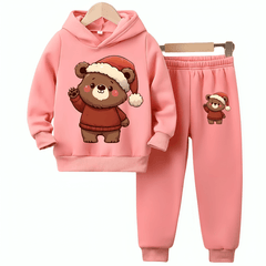 Bear Printed Fleece Hoodie Tracksuit - Kin Trends