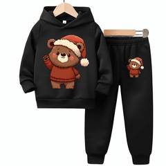 Bear Printed Fleece Hoodie Tracksuit - Kin Trends