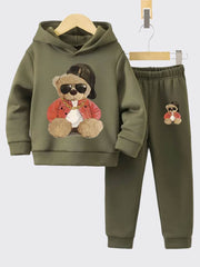 Cute Sitting Bear Fleece Hoodie Tracksuit - Kin Trends