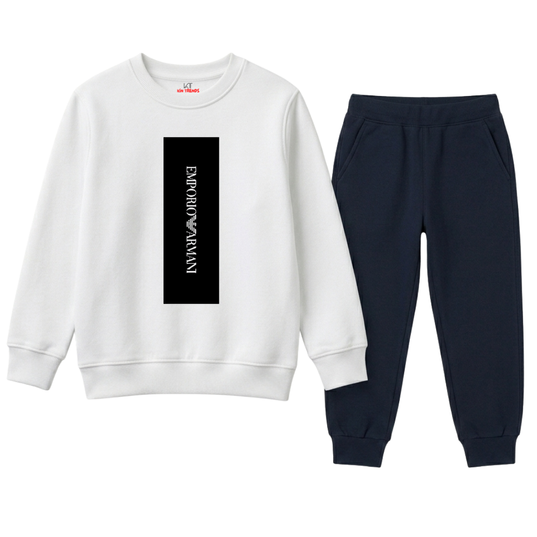 Boys Luxury White & Navy Blue Armani Style Premium Winter Set