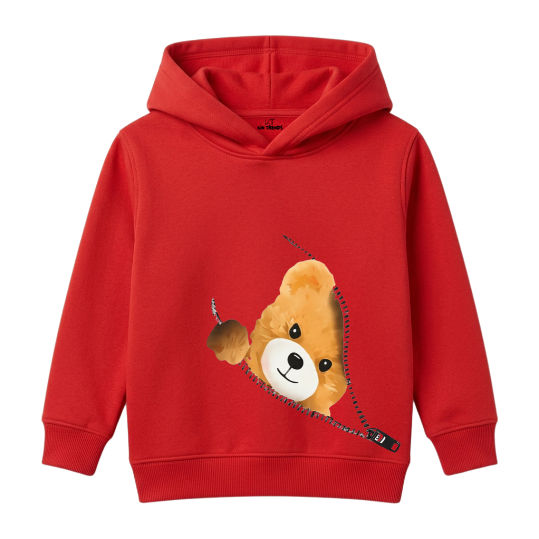 Cute Peekaboo Teddy Bear Zipper Graphic Kids Winter Fleece Hoodie