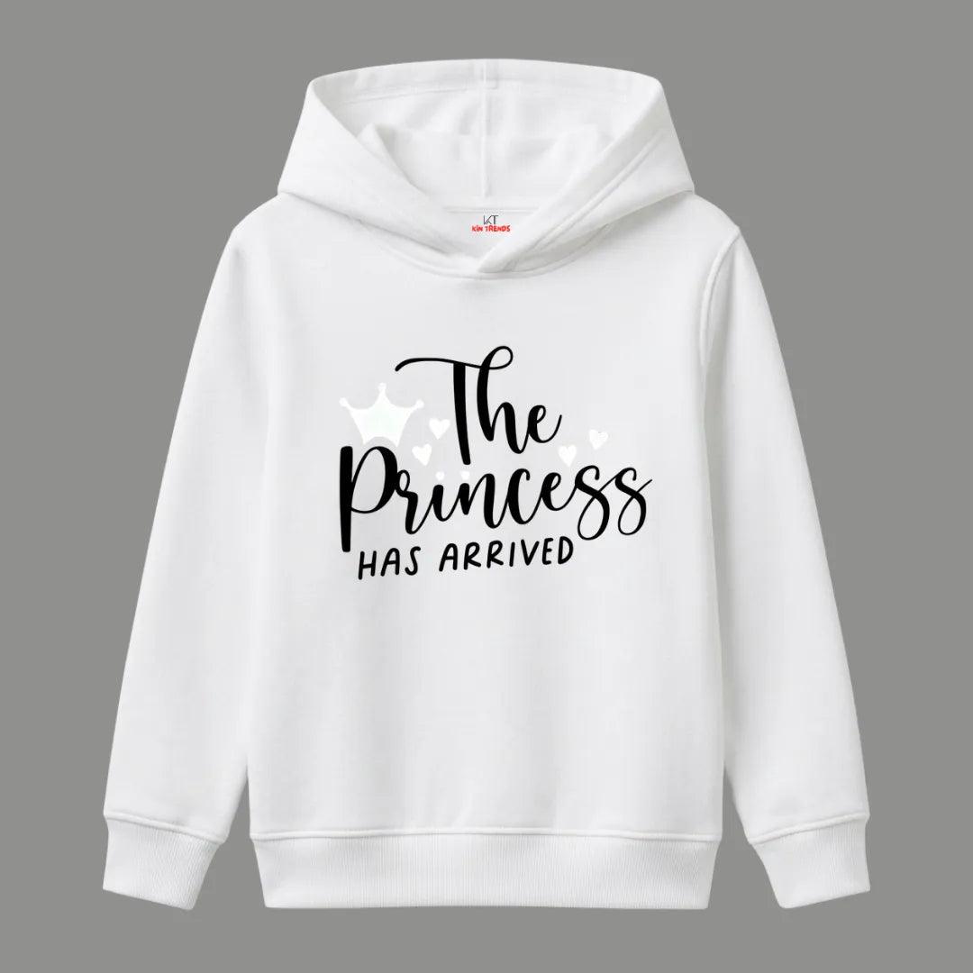The Princess Has Arrived Cursive Typography Kids Winter Fleece Hoodie