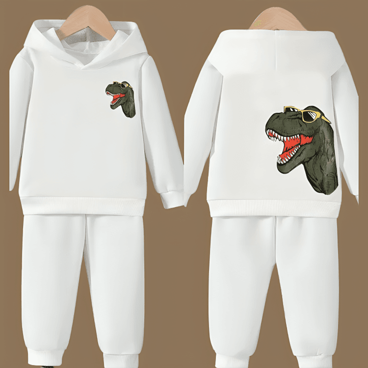 Cute Dino Front Back Printed Hoodie Tracksuit - Kin Trends