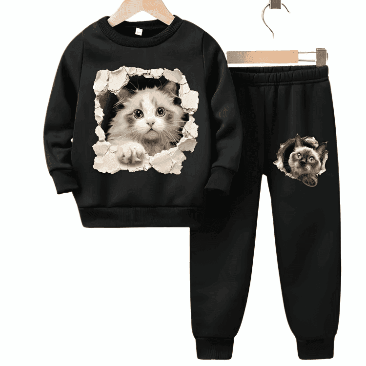 Cat Fleece Tracksuit - Kin Trends