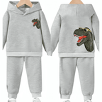 Cute Dino Front Back Printed Hoodie Tracksuit - Kin Trends