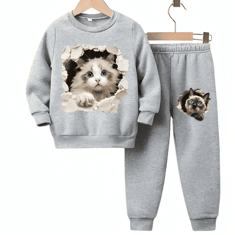 Cat Fleece Tracksuit - Kin Trends