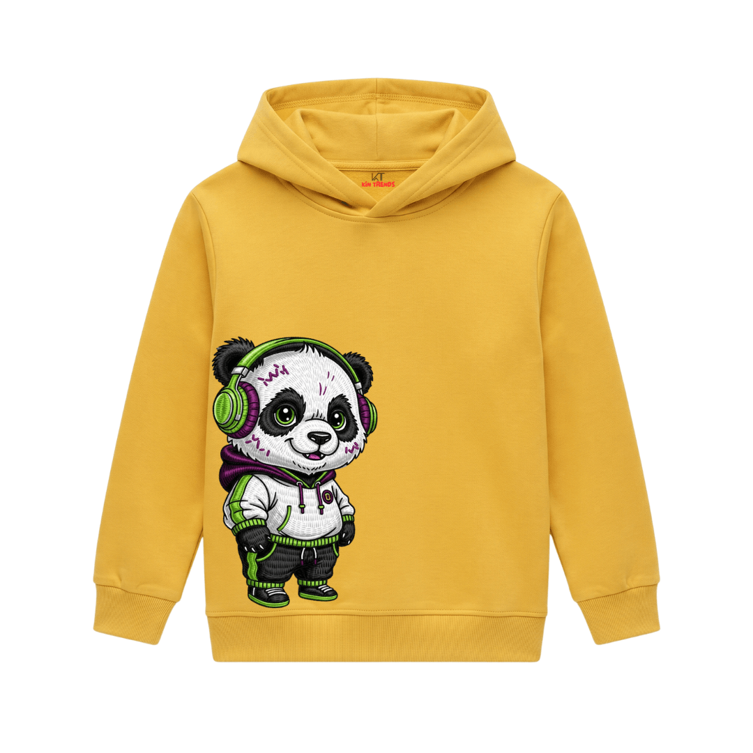 Cool Hip Hop Panda DJ Headphones Graphic Kids Winter Fleece Hoodie
