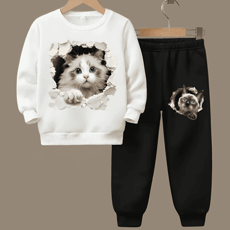 Cat Fleece Tracksuit - Kin Trends