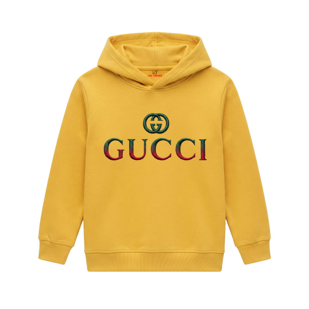 GCCI Luxury Vintage Emblem Colorful Text Kids Winter Fleece Hoodie