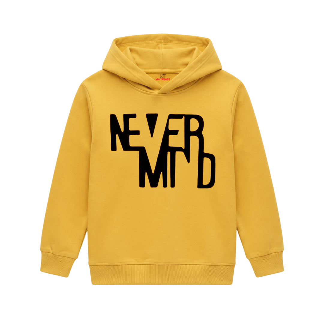 Never Mind Abstract Bold Geometric Slogan Kids Winter Fleece Hoodie