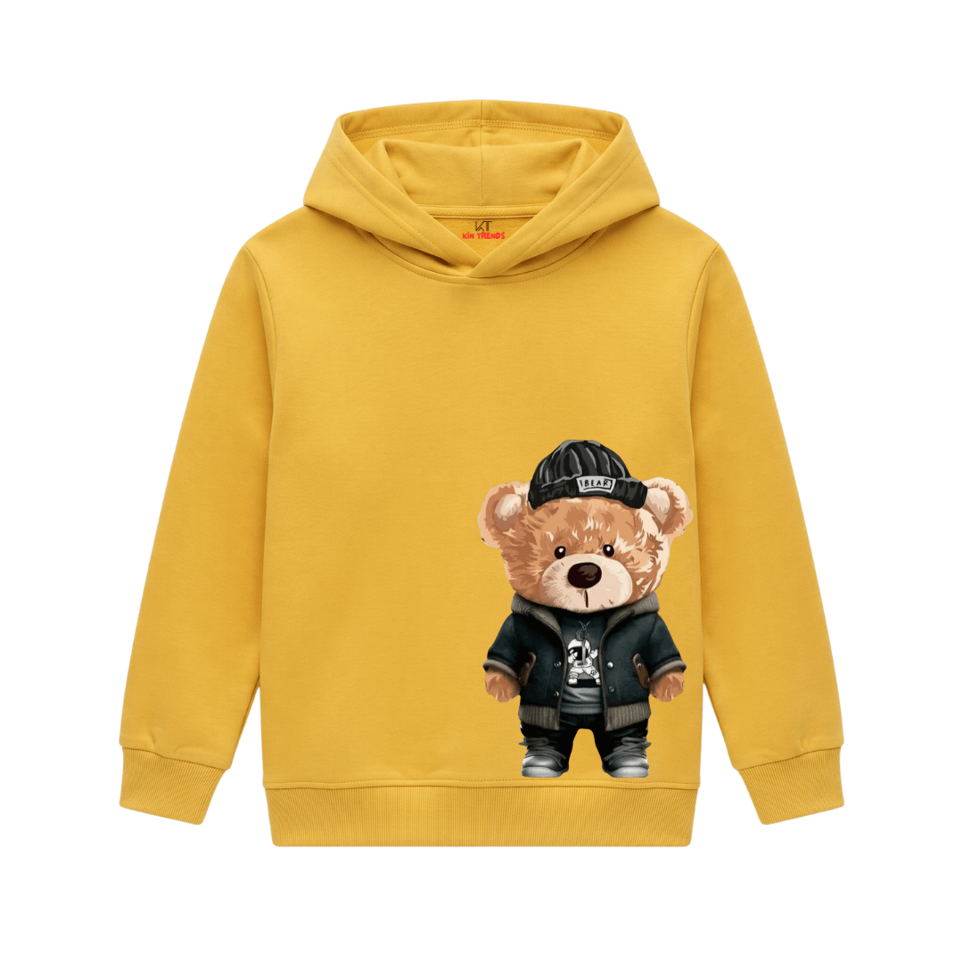 Cool Streetwear Teddy Bear Varsity Jacket Graphic Kids Winter Fleece Hoodie