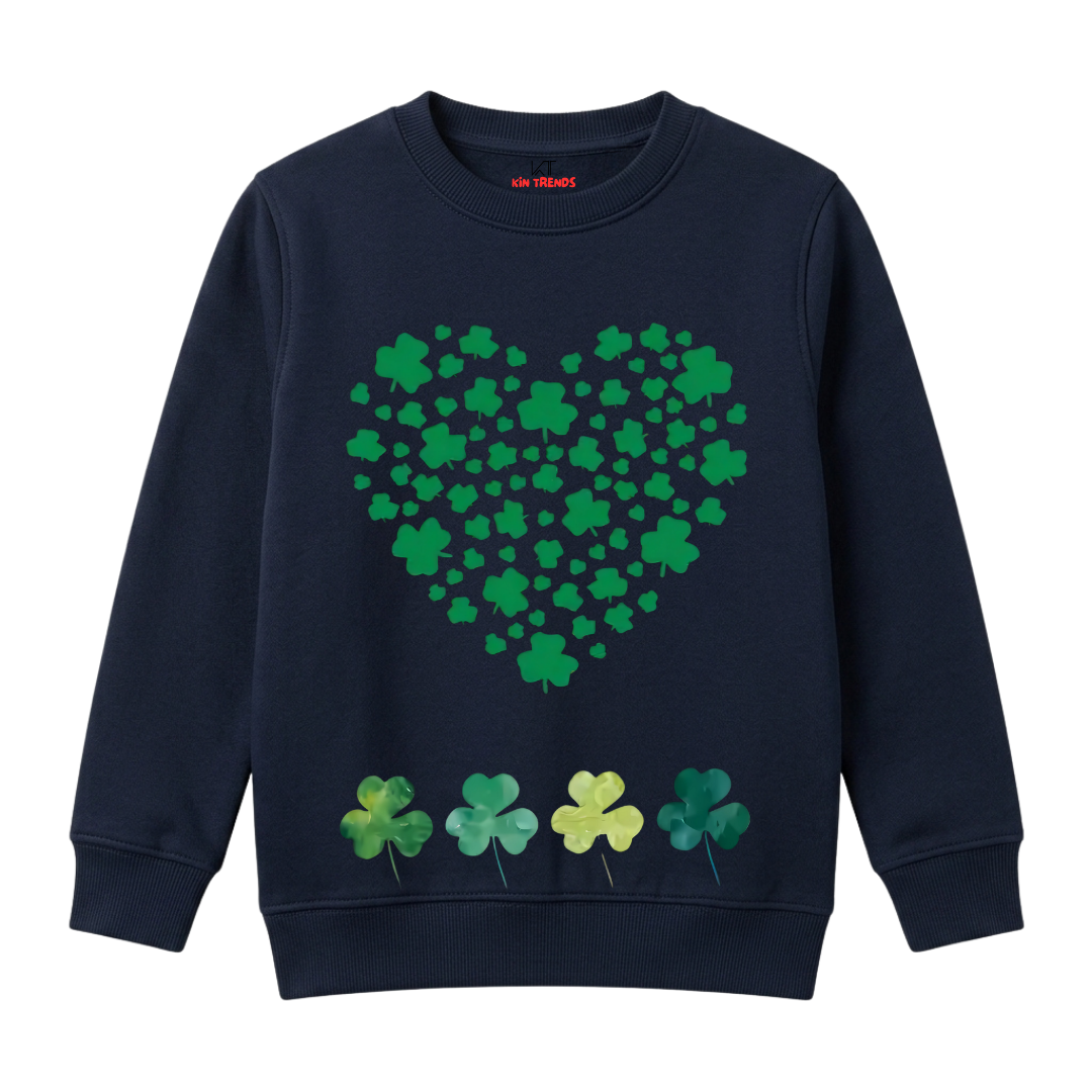 Clover Shamrock Heart Printed Kids Winter Fleece Sweatshirt