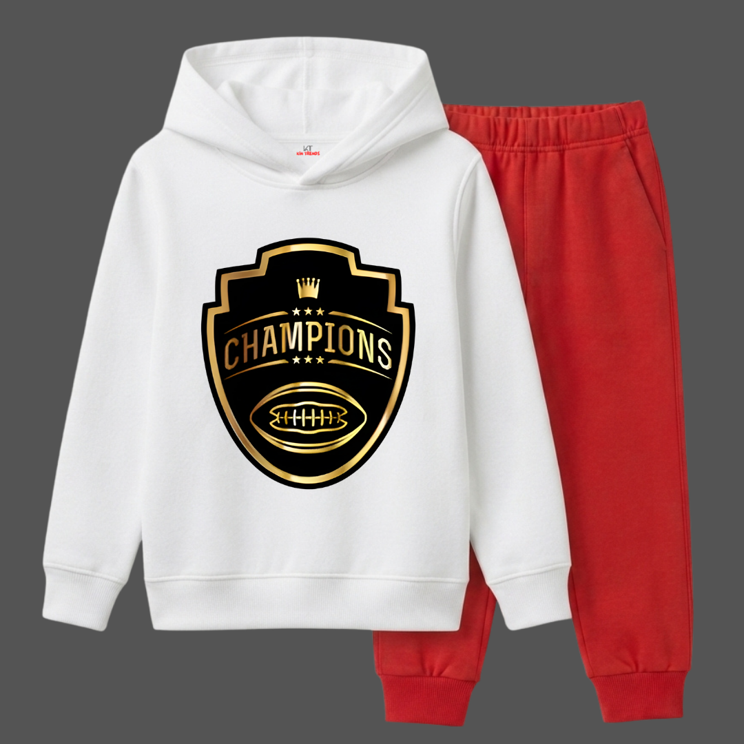 Champions Gold Crest Printed Kids Winter Fleece Tracksuit - 2 Pcs