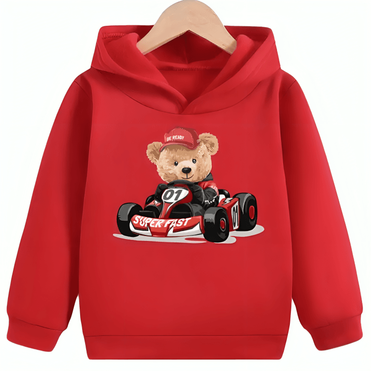 Racer Bear Fleece Hoodie - Kin Trends
