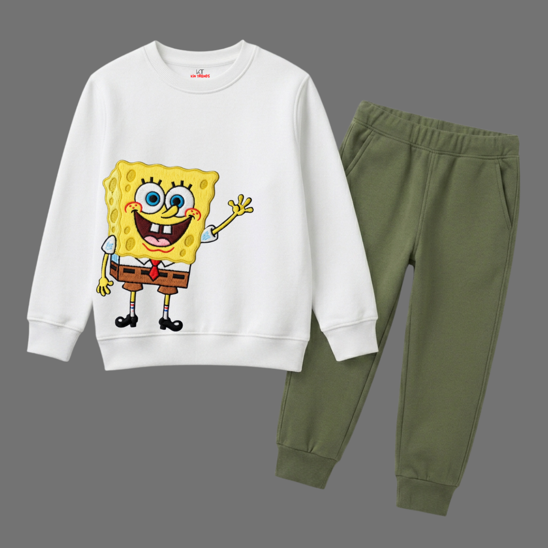 SpongeBob SquarePants Cartoon Character Kids Winter Sweatshirt Tracksuit - 2 Pcs