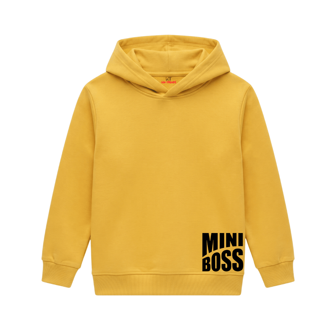 Mini Boss Corner Block Typography Slogan Kids Winter Fleece Hoodie