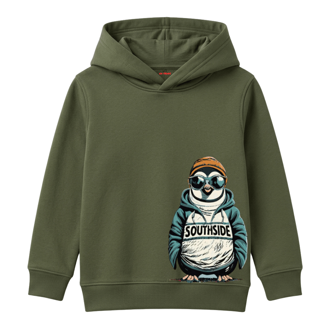 Southside Hip Hop Penguin Beanie Glasses Graphic Kids Winter Fleece Hoodie