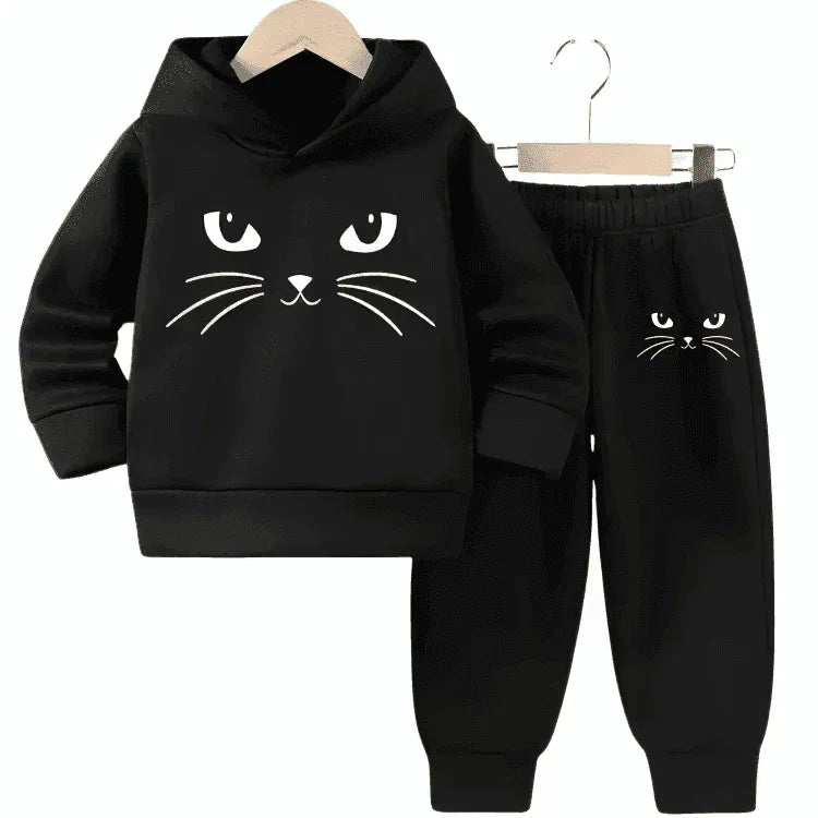 Catty Look Fleece Hoodie Tracksuit - Kin Trends