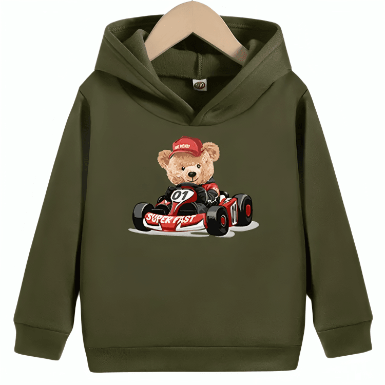 Racer Bear Fleece Hoodie - Kin Trends