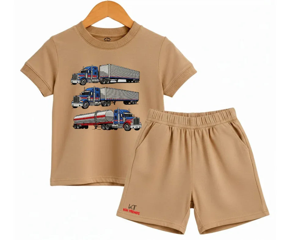 New Trucks Shorts Set (Not Embroidered) Kids T shirt and Shorts set | Mini Minors Kin Trends | Kintrends