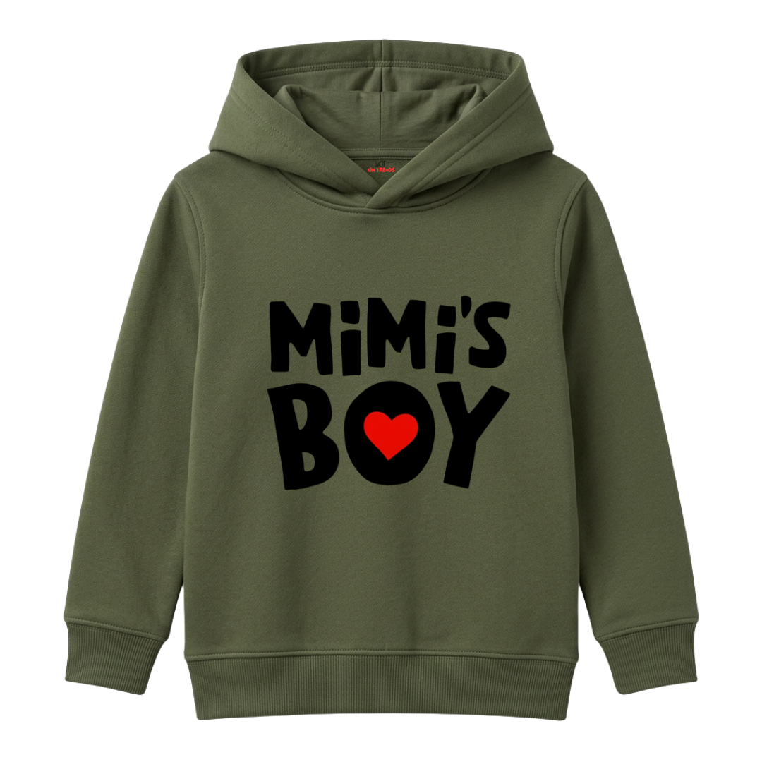 Mimi's Boy Heart Detail Bold Typography Kids Winter Fleece Hoodie