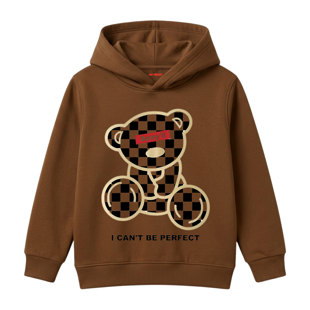 Sorry I Can't Be Perfect Checkerboard Teddy Bear Kids Winter Fleece Hoodie