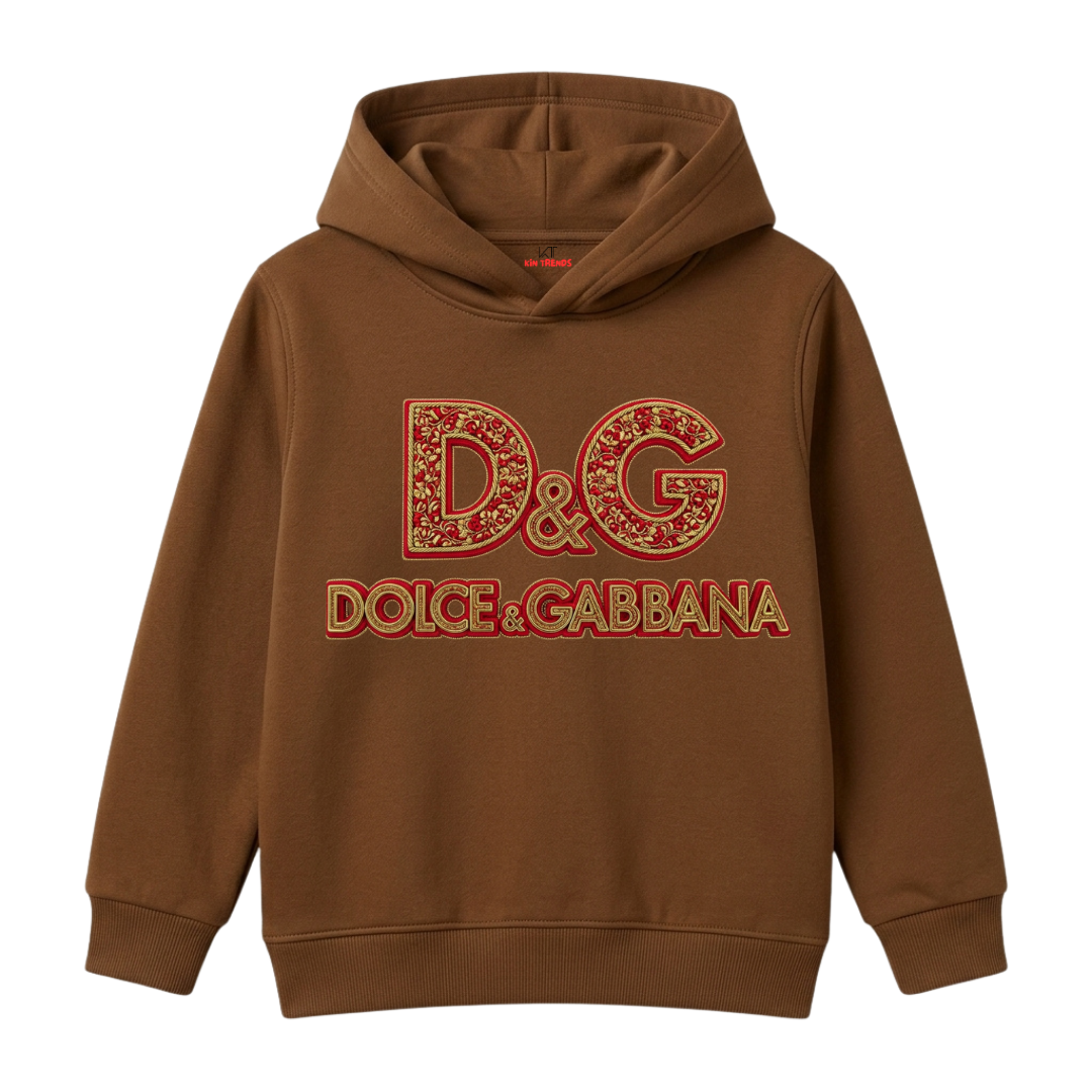 D&G Luxury Baroque Gold Pattern Kids Winter Fleece Hoodie