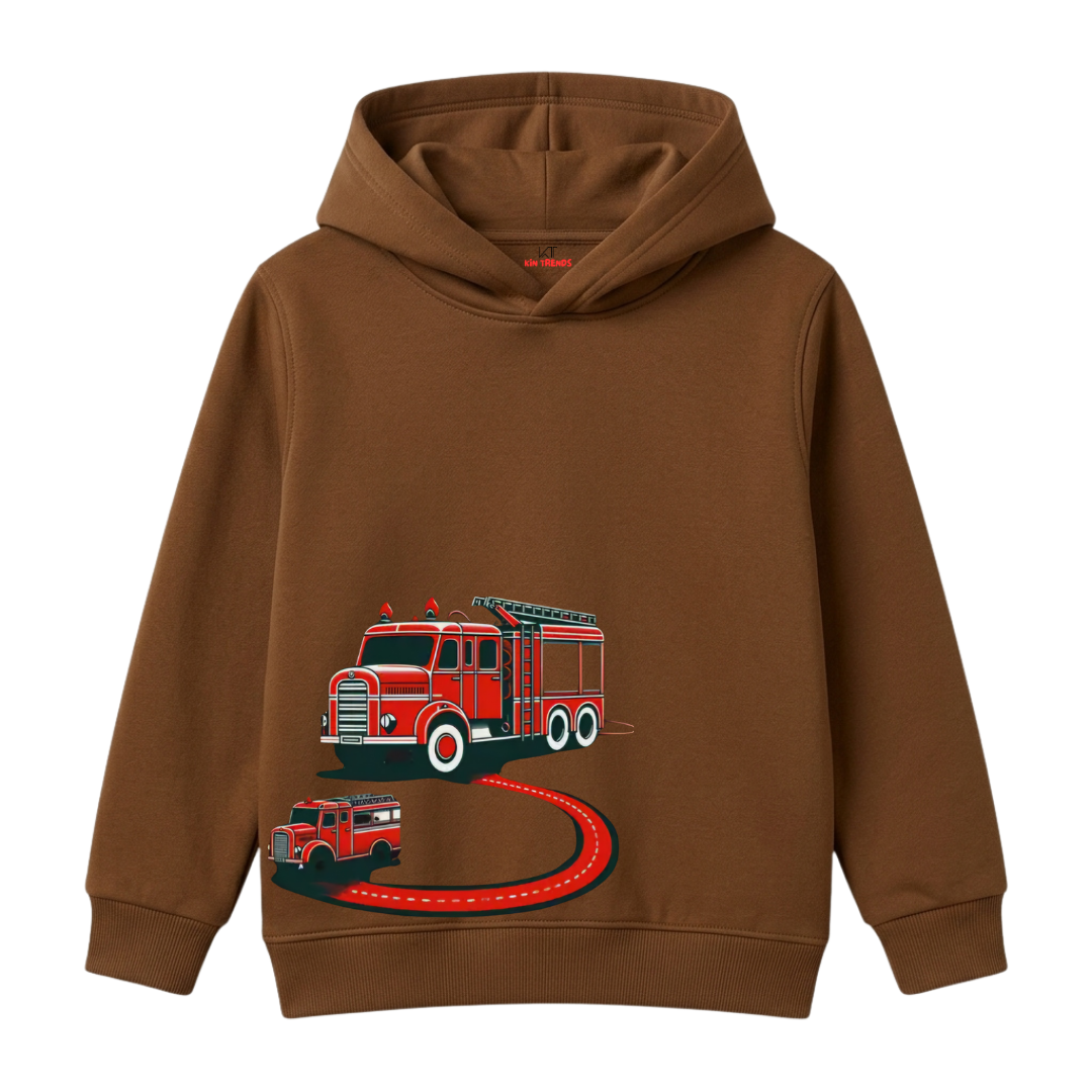 City Hero Red Fire Truck Rescue Service Kids Winter Fleece Hoodie