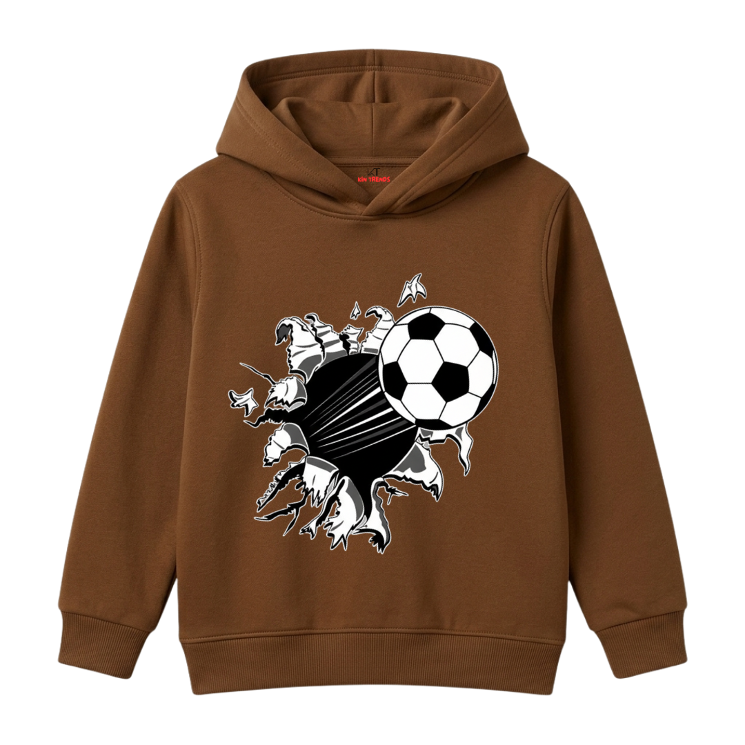 3D Ripped Effect Soccer Ball Football Graphic Kids Winter Fleece Hoodie