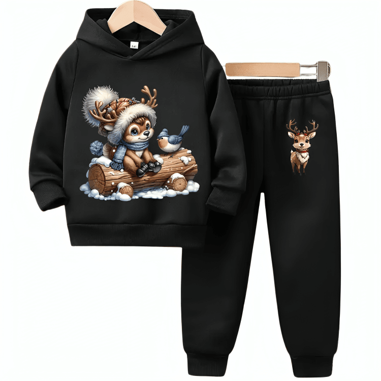 Cute Deer Fleece Hoodie Tracksuit - Kin Trends