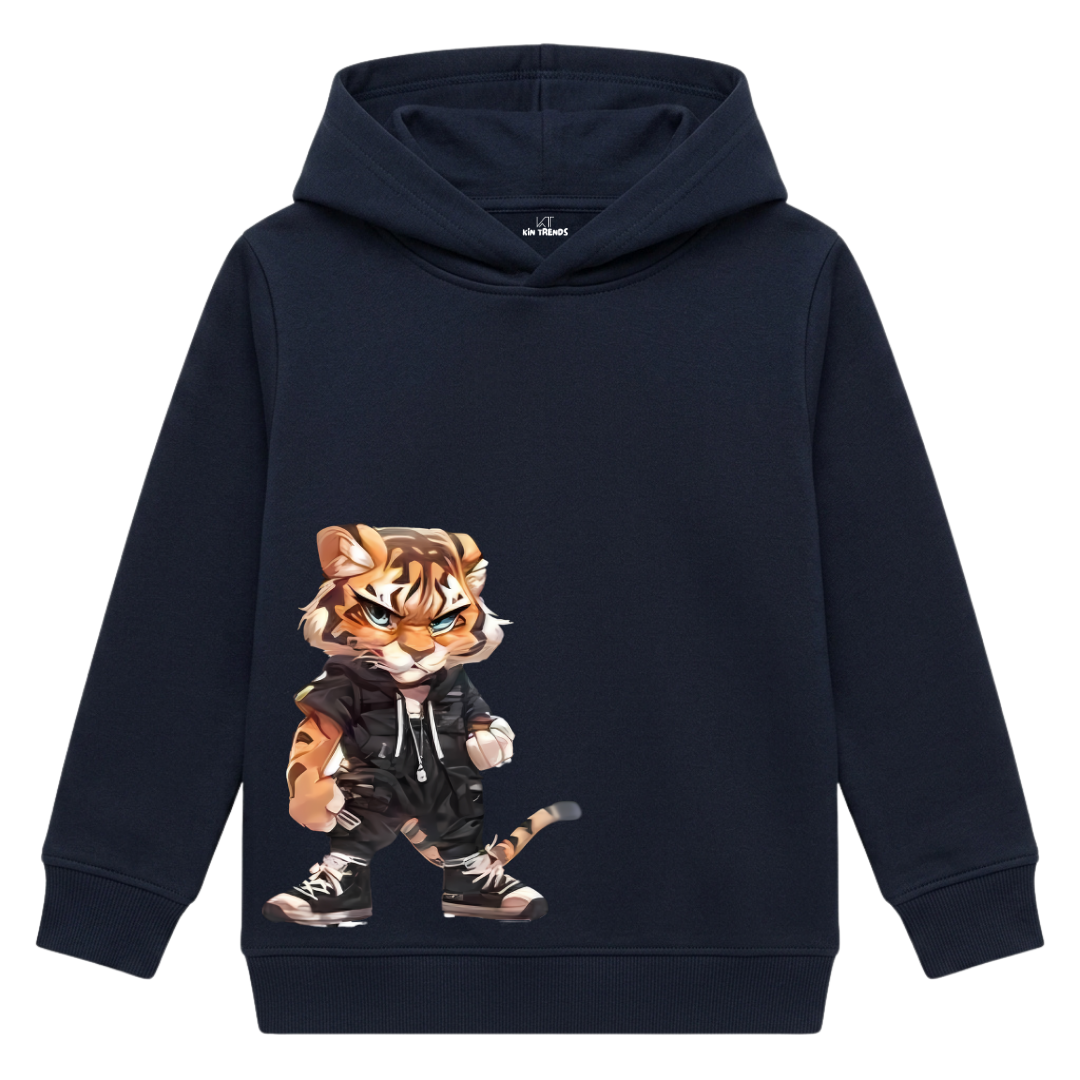 Cool Streetwear Anime Tiger Combat Gear Graphic Kids Winter Fleece Hoodie