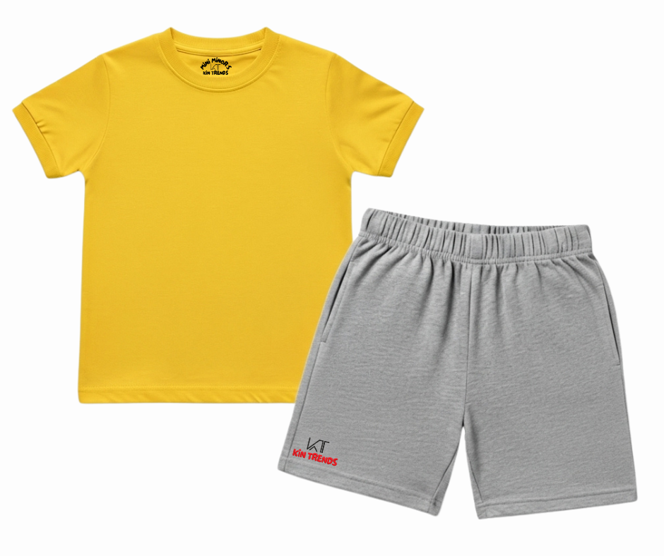 Contrast Color Plain Shorts Set