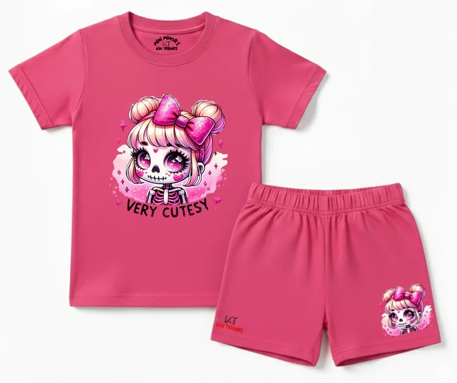 Girls Very Cutesy Shorts Set | Kids T shirt and shorts | Mini Minors Kin Trends | Kintrends