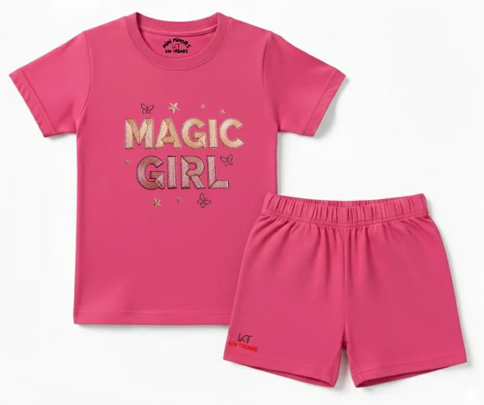 Premium Magic Girl Shorts Set (Not Embroidered) | Kids T shirt and shorts | Mini Minors Kin Trends | Kintrends